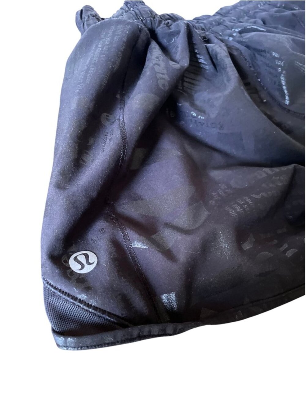 Lululemon Black Hotty Hot Shorts foil manifesto 4" Low Rise Running Gear RARE - Picture 9 of 11